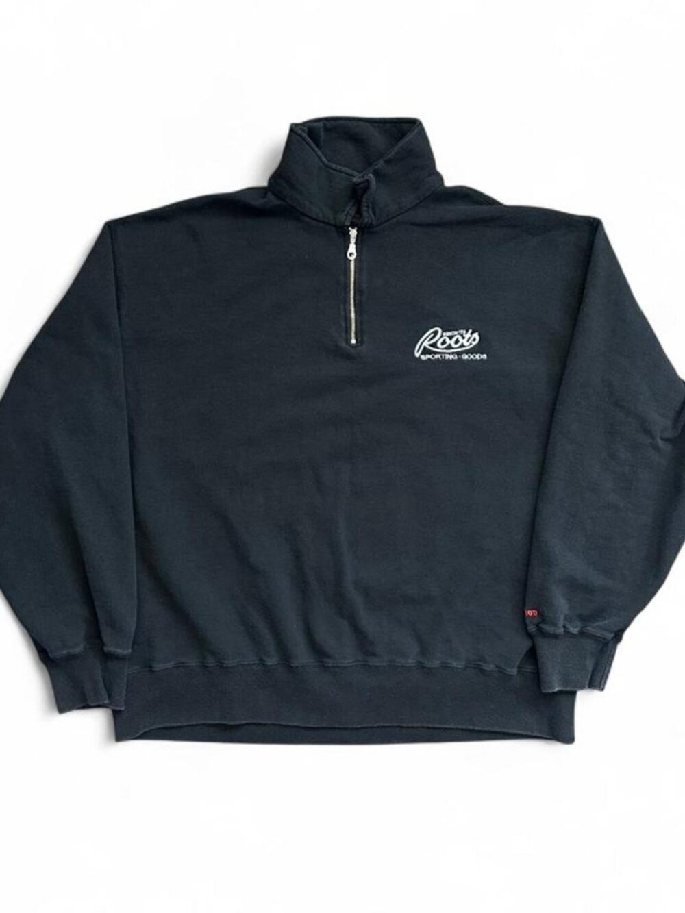 Vintage Roots Sporting Goods Quarter Zip Sweatshirt Black XXL Script Logo